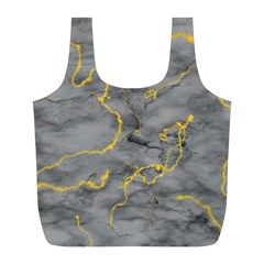 Marble Neon Retro Light Gray With Gold Yellow Veins Texture Floor Background Retro Neon 80s Style Neon Colors Print Luxuous Real Marble Full Print Recycle Bag (l) by genx