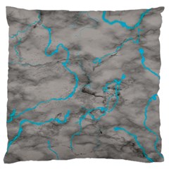 Marble Light Gray With Bright Cyan Blue Veins Texture Floor Background Retro Neon 80s Style Neon Colors Print Luxuous Real Marble Standard Flano Cushion Case (two Sides) by genx