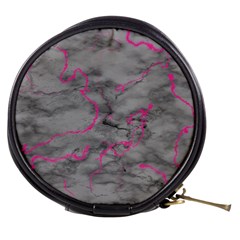 Marble Light Gray With Bright Magenta Pink Veins Texture Floor Background Retro Neon 80s Style Neon Colors Print Luxuous Real Marble Mini Makeup Bag by genx