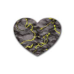 Marble Light Gray With Green Lime Veins Texture Floor Background Retro Neon 80s Style Neon Colors Print Luxuous Real Marble Heart Coaster (4 Pack)  by genx