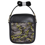 Marble light gray with green lime veins texture floor background retro neon 80s style neon colors print luxuous real marble Girls Sling Bag