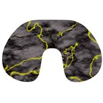 Marble light gray with green lime veins texture floor background retro neon 80s style neon colors print luxuous real marble Travel Neck Pillow