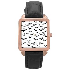 Bats Pattern Rose Gold Leather Watch  by Sobalvarro