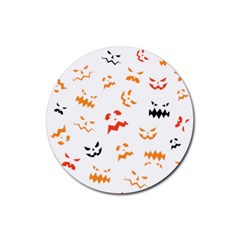 Pumpkin Faces Pattern Rubber Coaster (round)  by Sobalvarro