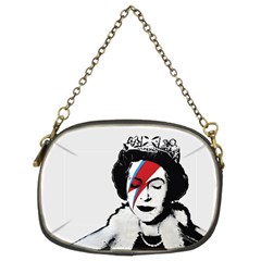 Banksy Graffiti Uk England God Save The Queen Elisabeth With David Bowie Rockband Face Makeup Ziggy Stardust Chain Purse (two Sides) by snek