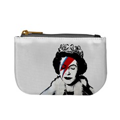 Banksy Graffiti Uk England God Save The Queen Elisabeth With David Bowie Rockband Face Makeup Ziggy Stardust Mini Coin Purse by snek