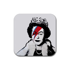 Banksy Graffiti Uk England God Save The Queen Elisabeth With David Bowie Rockband Face Makeup Ziggy Stardust Rubber Coaster (square)  by snek
