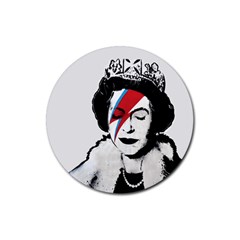 Banksy Graffiti Uk England God Save The Queen Elisabeth With David Bowie Rockband Face Makeup Ziggy Stardust Rubber Coaster (round)  by snek