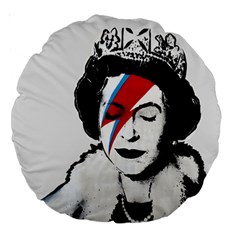 Banksy Graffiti Uk England God Save The Queen Elisabeth With David Bowie Rockband Face Makeup Ziggy Stardust Large 18  Premium Round Cushions by snek