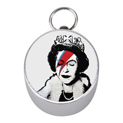 Banksy Graffiti Uk England God Save The Queen Elisabeth With David Bowie Rockband Face Makeup Ziggy Stardust Mini Silver Compasses by snek