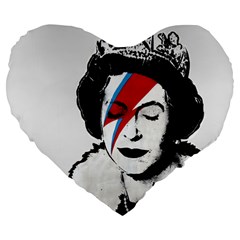 Banksy Graffiti Uk England God Save The Queen Elisabeth With David Bowie Rockband Face Makeup Ziggy Stardust Large 19  Premium Flano Heart Shape Cushions by snek