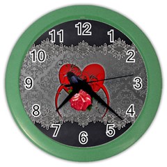 Wonderful Crow On A Heart Color Wall Clock by FantasyWorld7