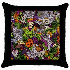 Halloween Doodle Vector Seamless Pattern Throw Pillow Case (black) by Sobalvarro