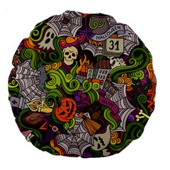 Halloween Doodle Vector Seamless Pattern Large 18  Premium Round Cushions by Sobalvarro