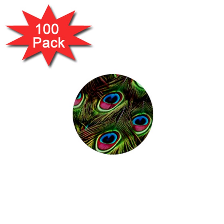 Peacock Feathers Color Plumage 1  Mini Buttons (100 pack) 