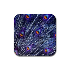 Peacock Feathers Color Plumage Blue Rubber Coaster (square)  by Sapixe