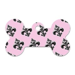 French France Fleur De Lys Metal Pattern Black And White Antique Vintage Pink And Black Rocker Dog Tag Bone (one Side) by Quebec