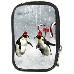 Funny Penguin In A Winter Landscape Compact Camera Leather Case by FantasyWorld7