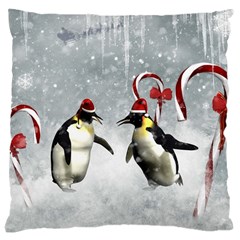 Funny Penguin In A Winter Landscape Large Cushion Case (two Sides) by FantasyWorld7