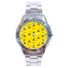 Gadsden Flag Don t Tread On Me Yellow And Black Pattern With American Stars Stainless Steel Analogue Watch