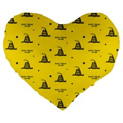 Gadsden Flag Don t Tread On Me Yellow And Black Pattern With American Stars Large 19  Premium Flano Heart Shape Cushions