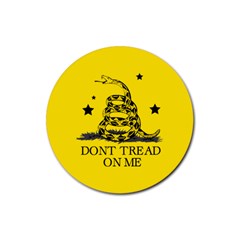 Gadsden Flag Don t Tread On Me Yellow And Black Pattern With American Stars Rubber Round Coaster (4 Pack)  by snek