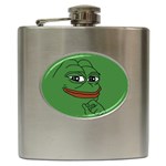 Pepe The Frog Smug face with smile and hand on chin meme Kekistan all over print green Hip Flask (6 oz)