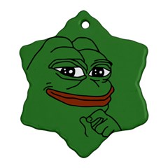 Pepe The Frog Smug Face With Smile And Hand On Chin Meme Kekistan All Over Print Green Snowflake Ornament (two Sides) by snek