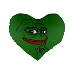 Pepe The Frog Smug face with smile and hand on chin meme Kekistan all over print green Standard 16  Premium Flano Heart Shape Cushions