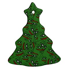 Pepe The Frog Perfect A-ok Handsign Pattern Praise Kek Kekistan Smug Smile Meme Green Background Christmas Tree Ornament (two Sides) by snek