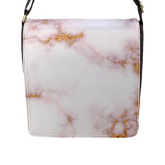 Pink And White Marble Texture With Gold Intrusions Pale Rose Background Flap Closure Messenger Bag (l) by genx