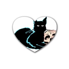 Black Cat & Halloween Skull Rubber Coaster (heart)  by gothicandhalloweenstore