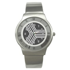 Abstrait Lignes Blanc/gris Stainless Steel Watch by kcreatif