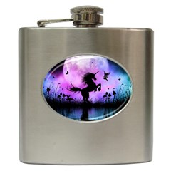 Wonderful Unicorn With Fairy In The Night Hip Flask (6 Oz) by FantasyWorld7