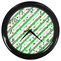 Christmas Paper Stars Pattern Texture Background Colorful Colors Seamless Wall Clock (black) by Vaneshart