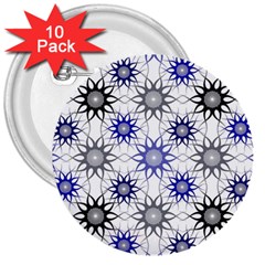 Pearl Pattern Floral Design Art Digital Seamless Blue Black 3  Buttons (10 Pack)  by Vaneshart