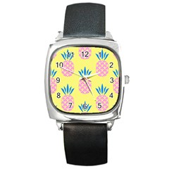 Summer Pineapple Seamless Pattern Square Metal Watch by Sobalvarro