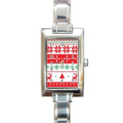 Ugly Christmas Sweater Pattern Rectangle Italian Charm Watch by Sobalvarro