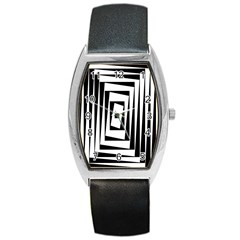 Background Black White Design Barrel Style Metal Watch
