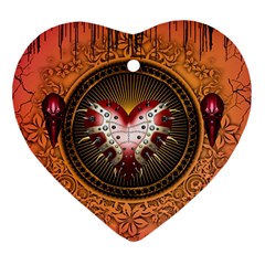 Awesome Dark Heart With Skulls Ornament (heart) by FantasyWorld7