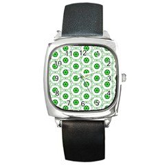White Green Shapes Square Metal Watch