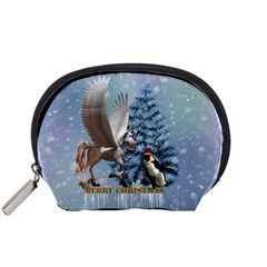 Merry Christmas, Funny Pegasus With Penguin Accessory Pouch (small) by FantasyWorld7