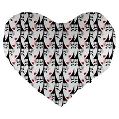 Cartoon Style Asian Woman Portrait Collage Pattern Large 19  Premium Heart Shape Cushions by dflcprintsclothing