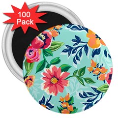 Multi Colour Floral Print 3  Magnets (100 Pack) by designsbymallika