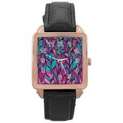 Boho Chic Pattern Rose Gold Leather Watch  by designsbymallika