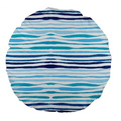Blue Waves Pattern Large 18  Premium Flano Round Cushions by designsbymallika