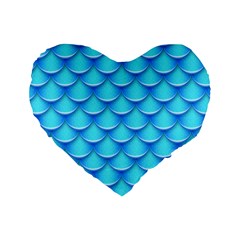 Blue Scale Pattern Standard 16  Premium Flano Heart Shape Cushions by designsbymallika