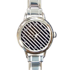 Silver Stripes Pattern Round Italian Charm Watch by designsbymallika