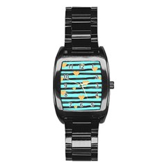 Stripes Heart Pattern Stainless Steel Barrel Watch by designsbymallika