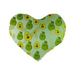 Avocado Love Standard 16  Premium Flano Heart Shape Cushions by designsbymallika